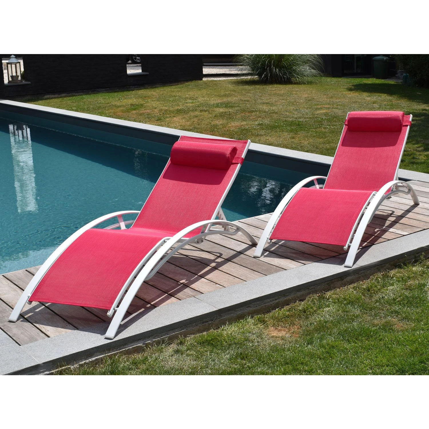 Lote De 2 Tumbonas Galapagos En Textileno Rosa - Aluminio Blanco 6 Lote De 2 Tumbonas Galapagos En Textileno Rosa - Aluminio Blanco - Image 6