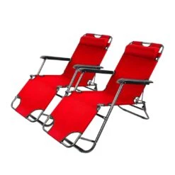 Acomoda Textil – Set De 2 Tumbonas Plegables De Metal. (Modelo G, Granate)