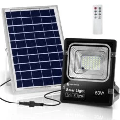 Aigostar Foco Proyector Led Solar Con Mando A Distancia，50w，6500k Ip66，2m