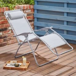 Silla Tumbona De Gravedad Cero Bergama Gris Goodhome 100 Kg -Barbacoa Bliss Tienda 5036581089801 27c BI