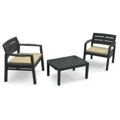 Progarden Conjunto De Jardín Mesa Rectangular Y 2 Sillas Con Cojines Lombok Antracita