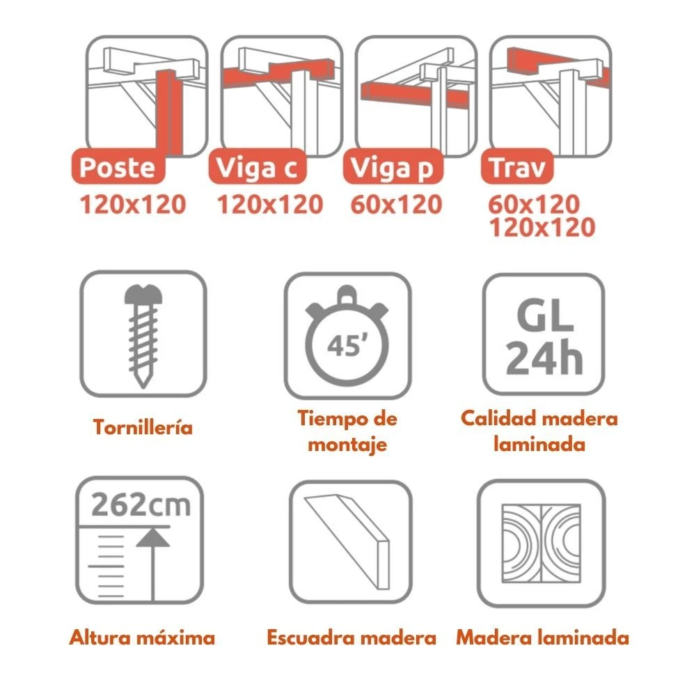 Pérgola Laminada Adosada - BURGOS AD. 600x300cm 2 Pérgola Laminada Adosada - BURGOS AD. 600x300cm - Image 2