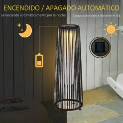 OUTSUNNY Lámpara De Pie Ratán PE, Metal, PP Negro 21.5x21.5x61cm -Barbacoa Bliss Tienda 7c253e6989f46192